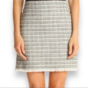 NWT Ann Taylor LOFT Tweed Skirt In Off White & Black With Fringe Bottom
